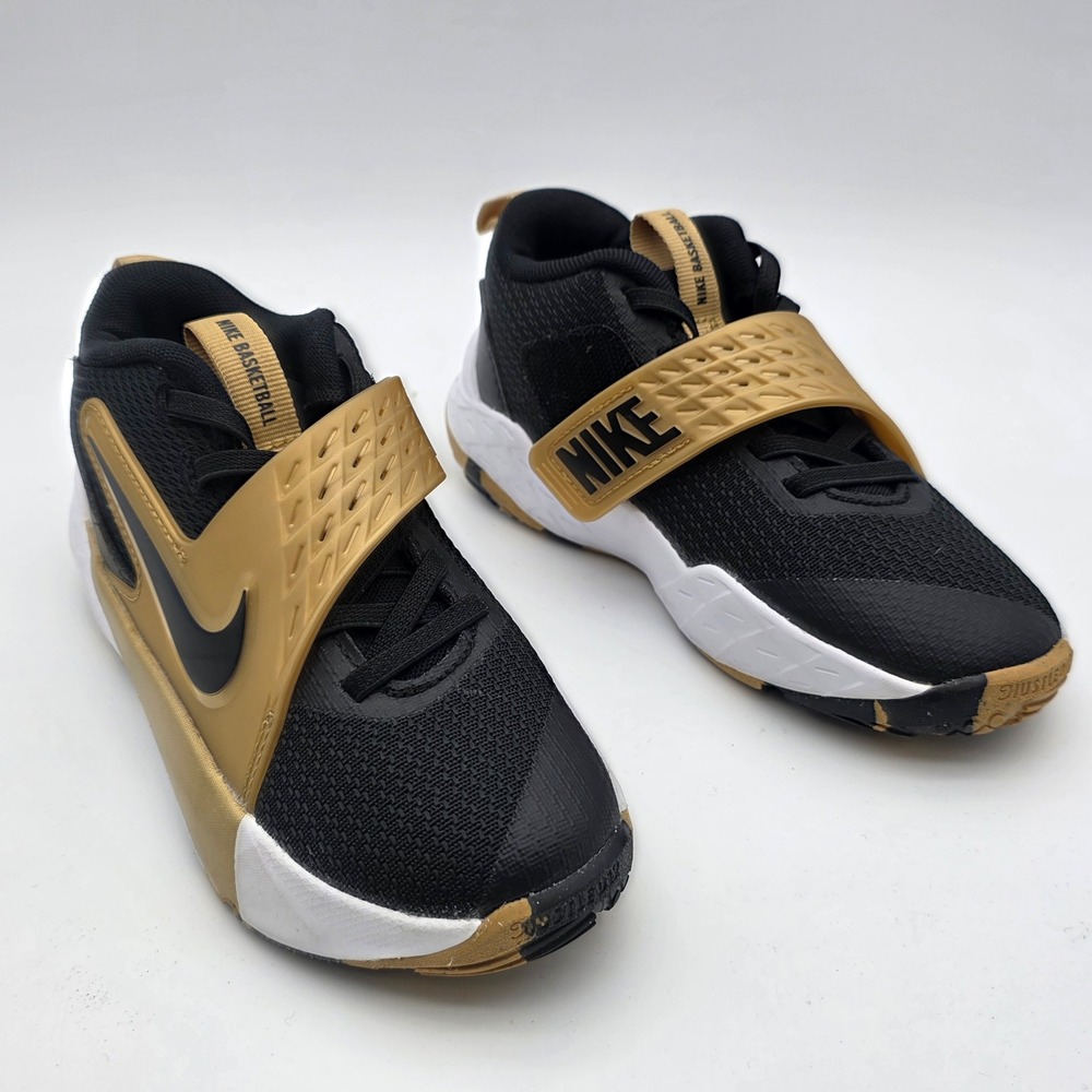Nike Team Hustle D 12 Kids Basketball Shoes Black Gold 12C